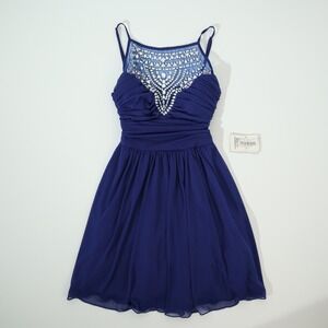 Sheer Embellished Ruched Waist Party Dress Royal Blue Spaghetti Strap Cocktail